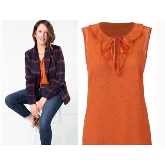 Cabi Sprinkle Ruffle Top Orange Sleeveless Double Layer #3764 Size M - Picture 2 of 12